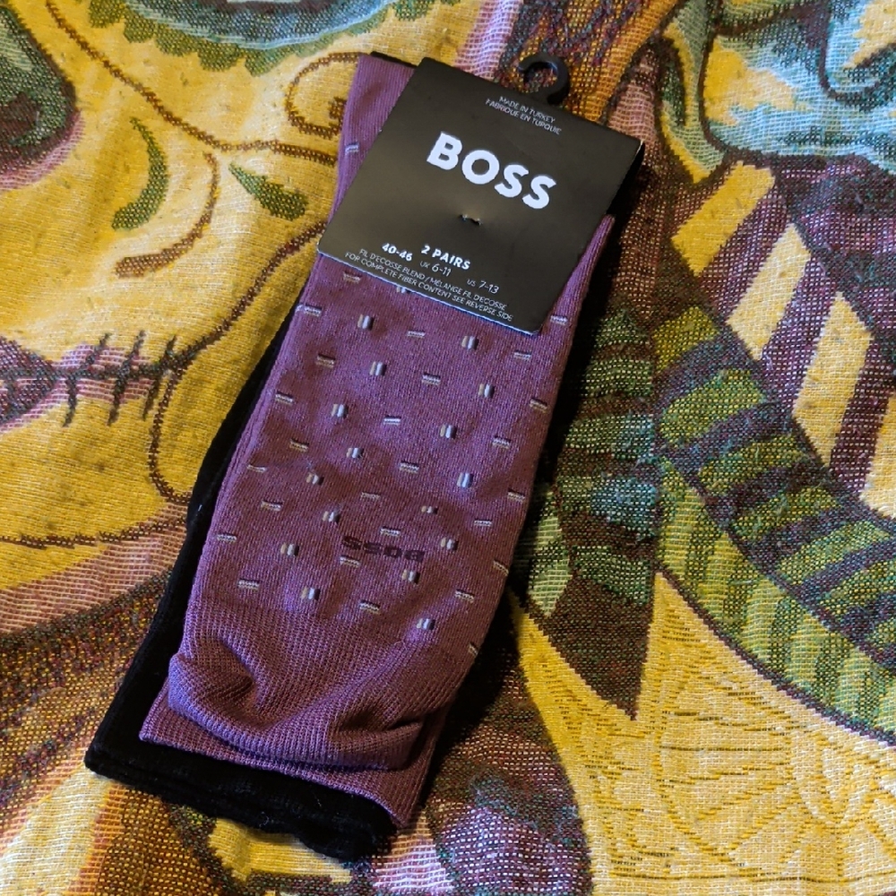 Boss Men's Dress Socks in Purple and Black - 2 Pack